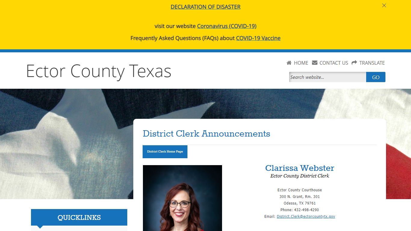 Welcome to Ector County District Clerk Announcements Webpage!